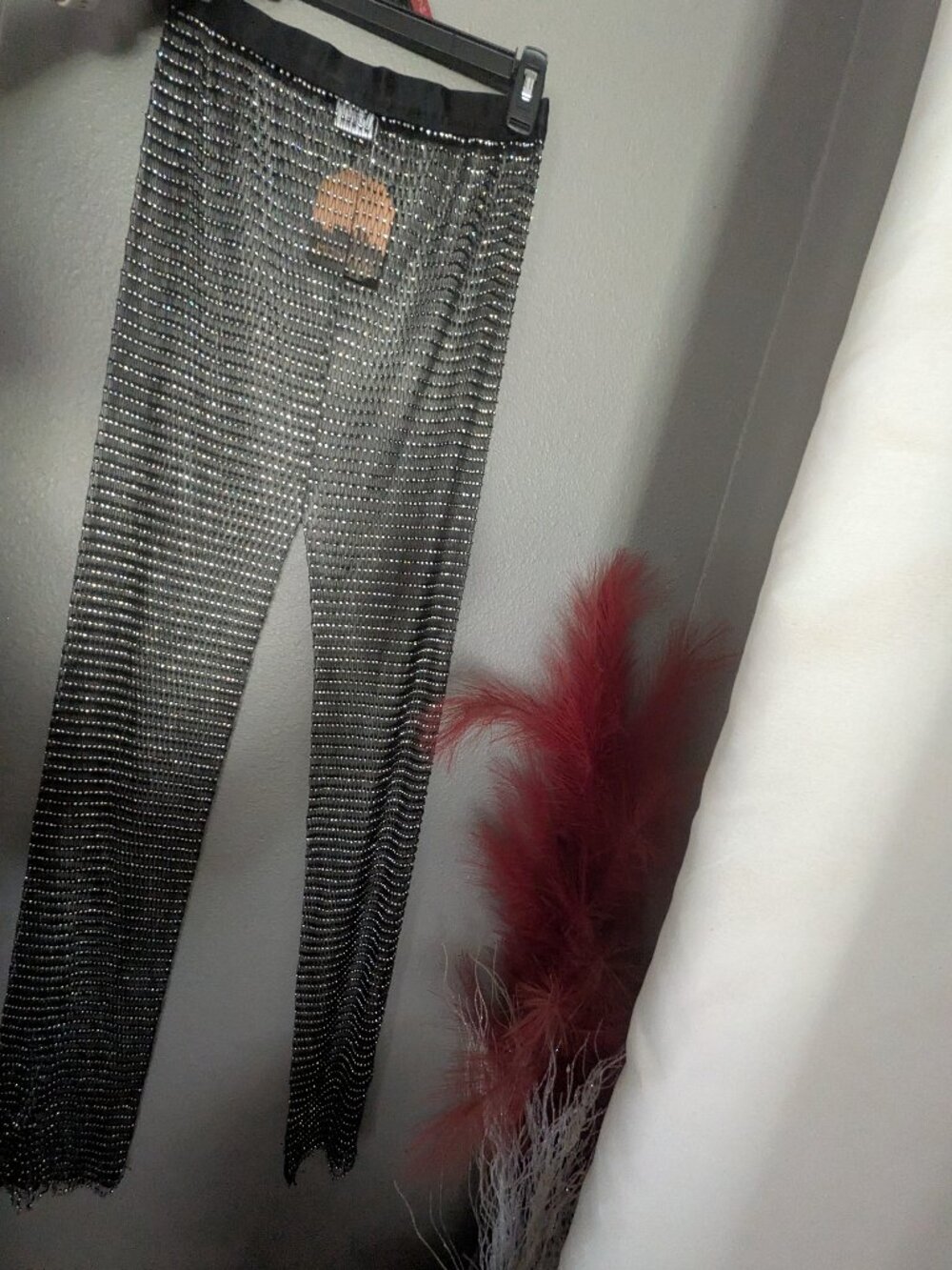 Mesh rhinestone pants